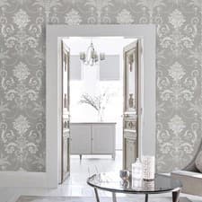 Image of Laura Ashley Josette Steel Damask Smooth Wallpaper Paste The Wall 113383