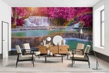 Image of 3D Tree Mountain Falling Stone Spray Wallpaper Mural Photo Wall Sticker