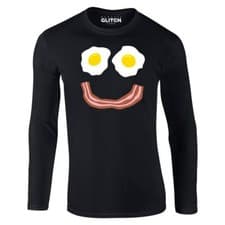 Image of Bacon and Eggs Smile Mens T-Shirt - Long Sleeve Funny Food Fry Up Cool Breakfast