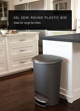 Image of simplehuman CW1357 50L Plastic Semi-Round Pedal Bin - Grey