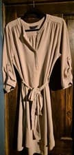Image of Dorothy Perkins Neutral Vneck Tie Waist Shirtdress officewear smartwear Size 18