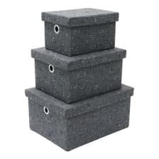 Image of JVL Shadow Rectangular Fabric Storage Baskets with Lid for Home Office, Set of 3