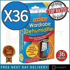Image of 36 x HANGING WARDROBE DEHUMIDIFIER BAGS CONDENSATION MOULD MILDEW DAMP FOR HOME