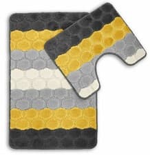 Image of Non Slip 2 Piece Bath Mat Pedestal Mat HEX STRIPE Colours
