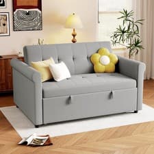 Image of HOMCOM Convertible Pull Out Sleeper Sofa Bed Settee for Living Room, Grey
