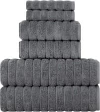 Image of BERIBO Turkish Towel Set 100% Cotton (Cloud) 6 Pieces, 620gsm (Grey)