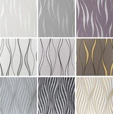 Image of Water Wave Embossed Textured Wallpaper Glitter Stripes Various Colours Available