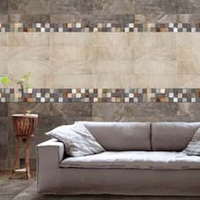 Image of Warm Dark Beige Stone Effect Matt Ceramic Rustic Bathroom Wall Tile 20x60cm Box