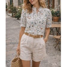 Image of LaRoque NWT Gia Top Floral Ruffle Neck Puff Sleeve Blouse White Multi- M