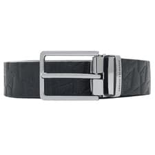 Image of ARMANI EXCHANGE Metal Buckle Monogram All Over Black Leather Belt