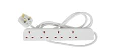 Image of 4-GANG 2 METRE EXTENSION LEAD 13A MAINS PLUG, BS1363/A COMPLIANT, WALL-MOUNTABLE