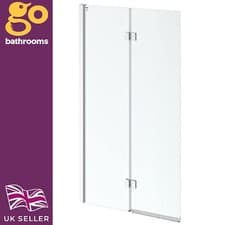 Image of 800mm Bath Shower Screen Hinged Frameless Over Bath 6mm Double Fold Screen