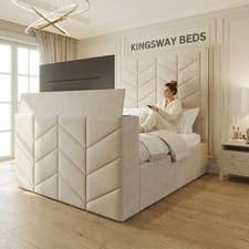 Image of Lynx Upholstered New TV Bed Frame in Plush Velvet Single Double & King Size UK