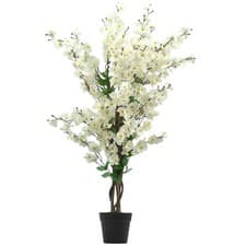 Image of Artificial Cherry Blossom Tree Realistic White Wintersweet Flowers Plant in Pot