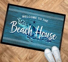 Image of Beach House door mat, Turtle blue wood effect Door mat 60 x 40 cm - indoor mat