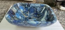 Image of Blue Agate Stone Wash Basin Square Vessel Sink Countertop Decor Handmade Arts