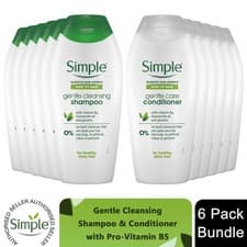 Image of Simple Kind to Hair Gentle Care Shampoo & Conditioner w/ Pro-Vitamin B5 -6x400ml