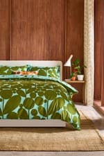 Image of Orla Kiely Bubble Flower 100% Cotton Duvet Cover Set In Aqua Seagrass