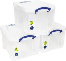 Image of Really Useful Plastic Storage Box Bonus Pack 3X35 Litre Clear