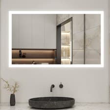 Image of Bathroom Mirror with LED Lights Shaver Socket Bluetooth Demister Illuminated