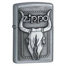 Image of Zippo 20286, Bull Skull Emblem Design, Street Chrome Finish Lighter,