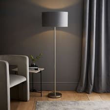 Image of Chrome Floor Lamp Metal Stem Living Room Reading Light Large Velvet Lampshade