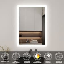 Image of Bathroom Mirror with LED Lights Shaver Socket Bluetooth Demister Illuminated