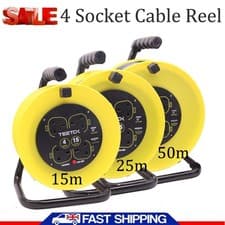 Image of 4WAY 15/25/50M HEAVY DUTY CABLE EXTENSION REEL LEAD GANG MAINS SOCKET ELECTRICAL