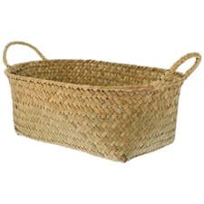 Image of Grass Woven Container Double Handle Woven Basket Multi-use Sundries Storage