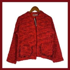 Image of NWT Chico’s Design Red Boucle Blazer Jacket Nubby Fringe Granny Chic Small 4