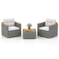 Image of 3 PCS Rattan Outdoor Sofa Set with Cushions Patio Conversation Furniture