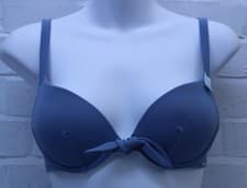 Image of Ex Boux Avenue Ladies Steel Blue Plain Matte Plunge Bikini Top - Size 32B