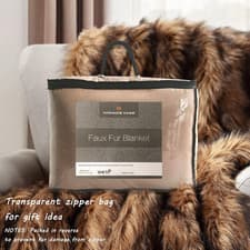 Image of Luxury Plush Faux Fur Throw Blanket Long Pile Brown with Black Tipped Blanket...