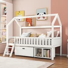 Image of Kids Single Bunk Loft Cabin Bed Children Mid Sleeper with Drawer and Compartment