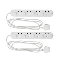 Image of Masterplug 4 Socket 13A Individually Switched Extension Lead 2m White Pack of 2