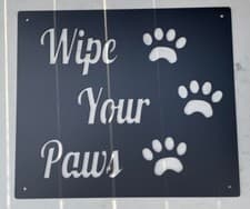 Image of 18" Metal "Wipe Your Paws" Plasma Cut Metal Sign Art Dog Cat Pet Funny Quote