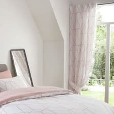 Image of METRO GEOMETRIC DIAMOND LINED CURTAINS MODERN BEDROOM 66" x 54" BLUSH PINK