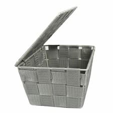 Image of Storage Basket Fabric Woven With Lid Hamper Box Home Decor Kitchen Room Tidy UK