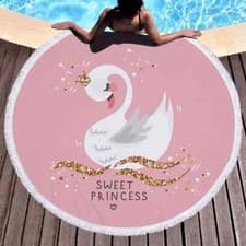 Image of Pink Swan Duck Round Beach Pool Towel Fringe 150cm Throw Yoga Picnic Blanket Mat