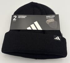 Image of Adidas Unisex 2-Pack Double Layer Performance Fold Beanie, Black/Gray, One Size