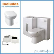 Image of L Shape White Bathroom Furniture Suite Resin Basin BTW Toilet Vanity WC Unit