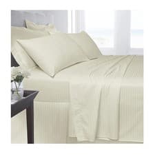 Image of Luxury T250 Satin Stripe 100% Cotton Flat Sheet Breathable Hotel-Style Bed Sheet