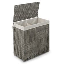 Image of 110L Foldable 2-section Laundry Hamper Hand-woven Rattan Laundry Basket with Lid