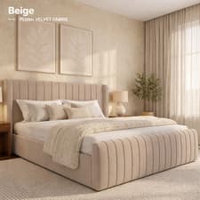 Image of Ottoman Bed Frame Upholstered Plush Velvet Gas Lift Double & King Size bed