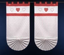 Image of Set of 2 Polka Dot Heart Tie-Up Curtain Panels White Red Tab Top Window Cover