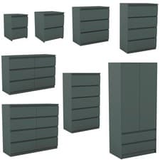 Image of Denver Green Modern Chest Bedside Chest Wardrobe Storage Bedroom Furniture Set