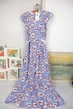 Image of Ted Baker Sleeveless Frilled Midi Dress UK10 light blue poppy print stunning RRP