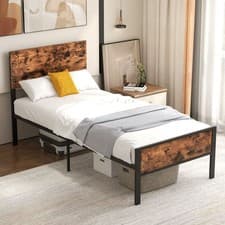 Image of Single Size Metal Bed Frame Platform Bed w/ Headboard and Footboard