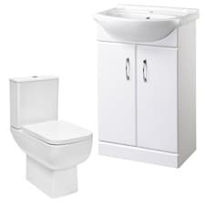 Image of 550mm Vanity Unit and Close Coupled Square WC Dual Flush Toilet Set - Gloss Whit