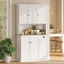 Image of Modern Freestanding Kitchen Pantry Cabinet with Adjustable Shelves, White